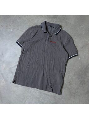 Prada Sport Polo Shirt Mens XL Gray Tipped Collar Logo